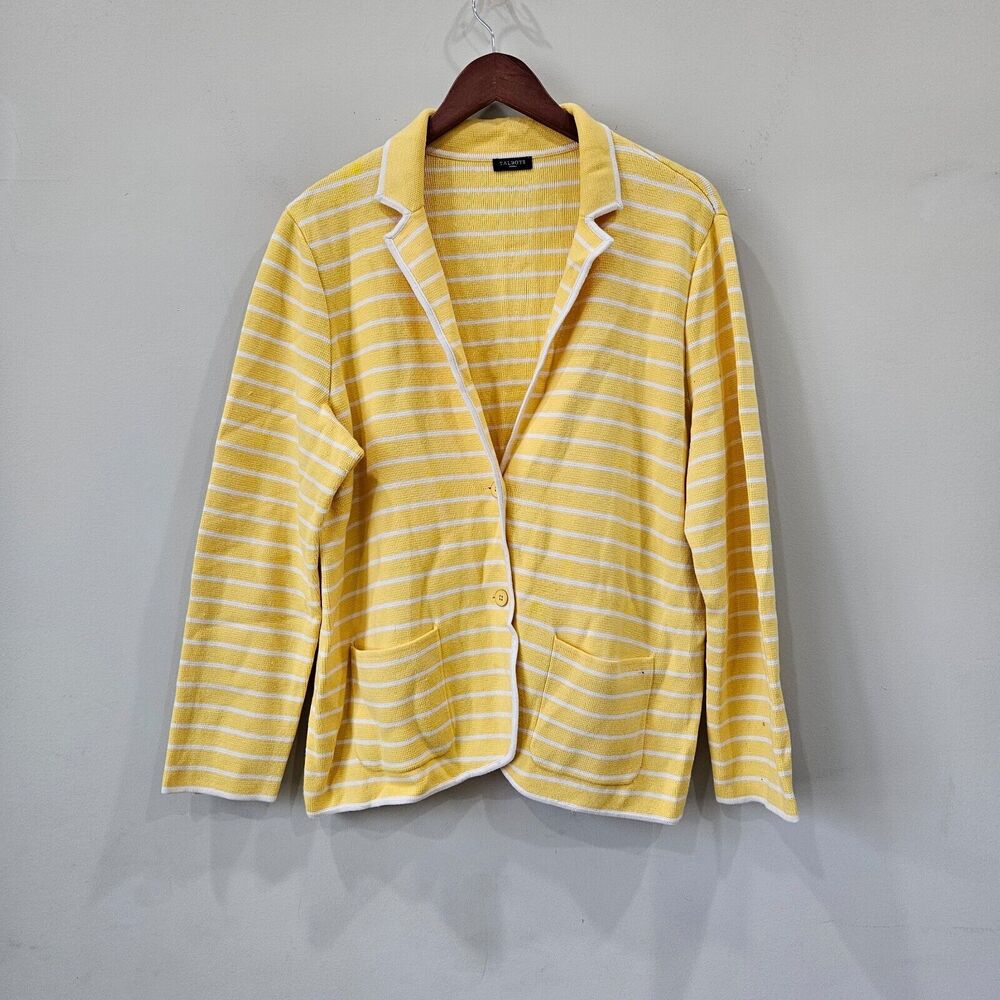 Talbots Womens Knit Striped Blazer Plus Size Yellow White Button Nautical Bright